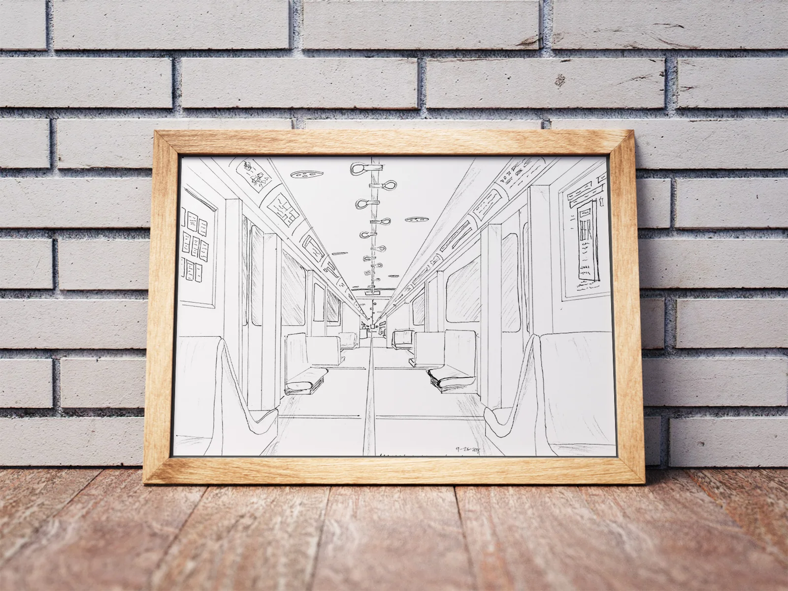 Perspective drawing of a train station